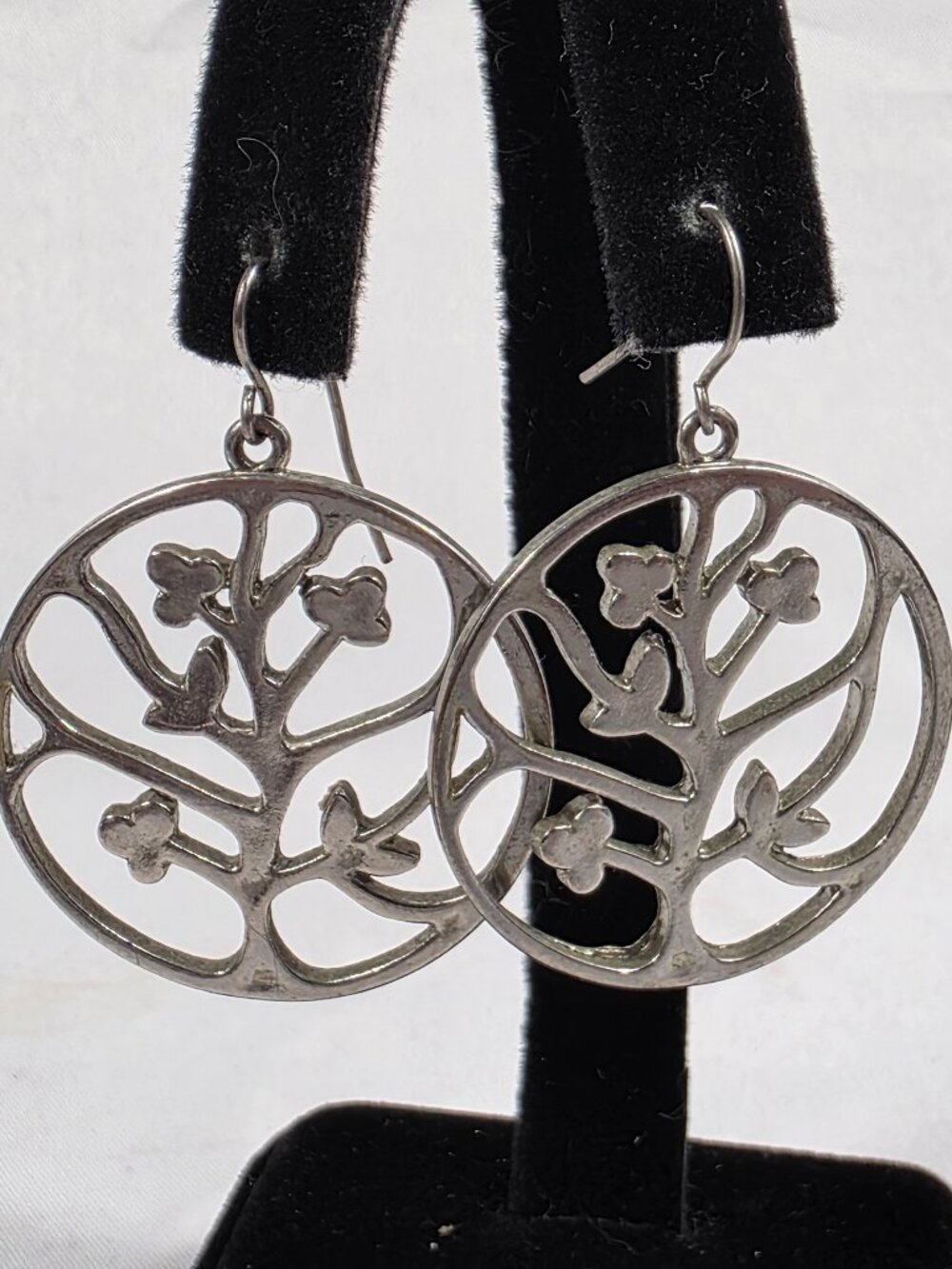 Silver-Tone Tree of Life Dangle Drop Earrings Open-Work (cutout) Tree Motif